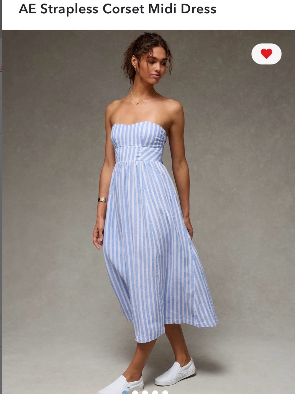 American Eagle Outfitters Blue and White Striped Strapless Midi Sundress